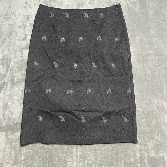 Vintage CLIO Pencil Skirt Women’s 10 Grey Embroidered Knee Length Office Career - Picture 1 of 8